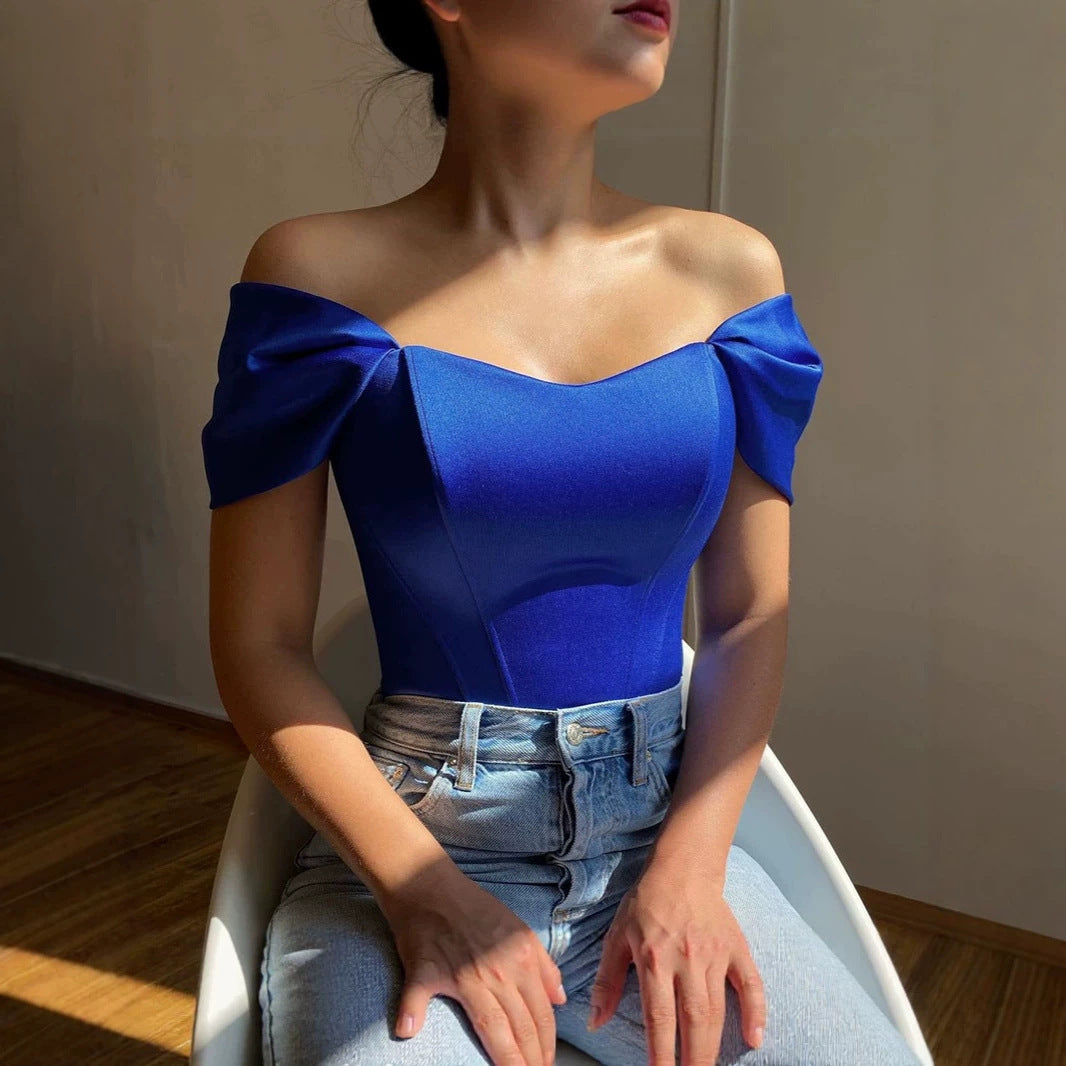 Women's Summer Fishbone Waist Tube Satin Vacation Tops