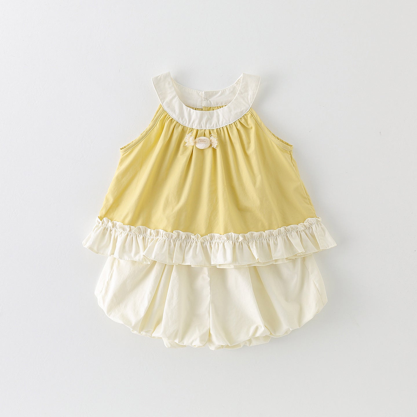 Children's Super Cute Short-sleeved Halter Top Two-piece Yellow Children's Suit