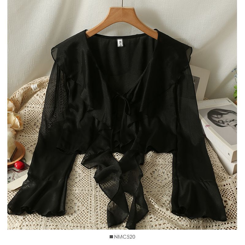 Women's Wear Braces Long Sleeve Outer Air Lace Shirt, Chiffon Shirt