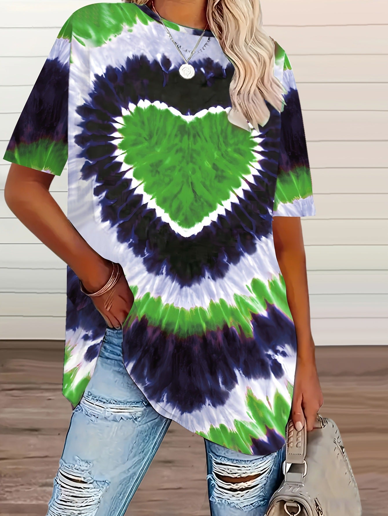 Classic Women's Heart Printing Casual Short-sleeved Large Size T-shirt