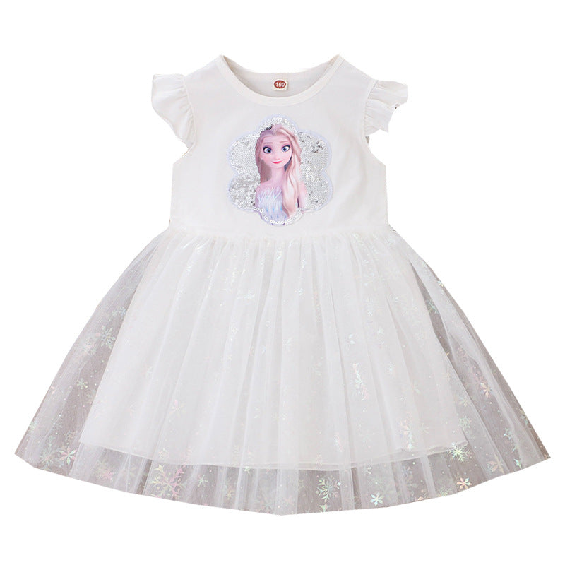 Children's Summer Clothing Western Style Flounced Sleeve Sequined Princess Children's Dress