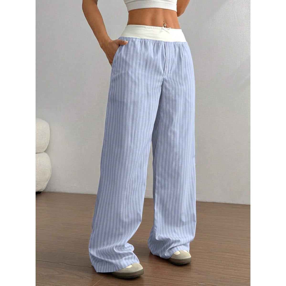 Striped Wide Leg Fashion Trousers Street Loose Contrast Casual Pants