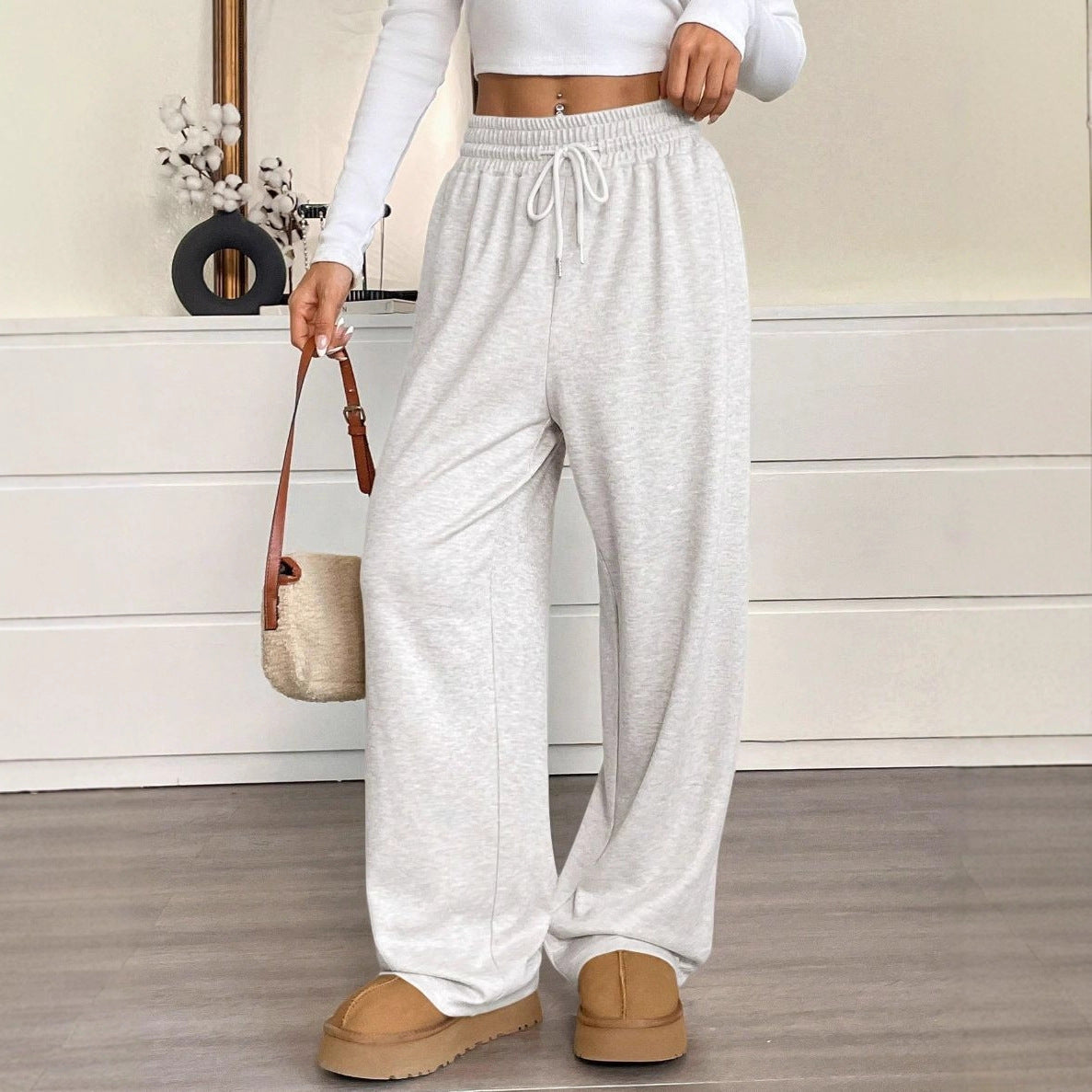 Keep Warm High Waist Pocket Loose Casual Pants