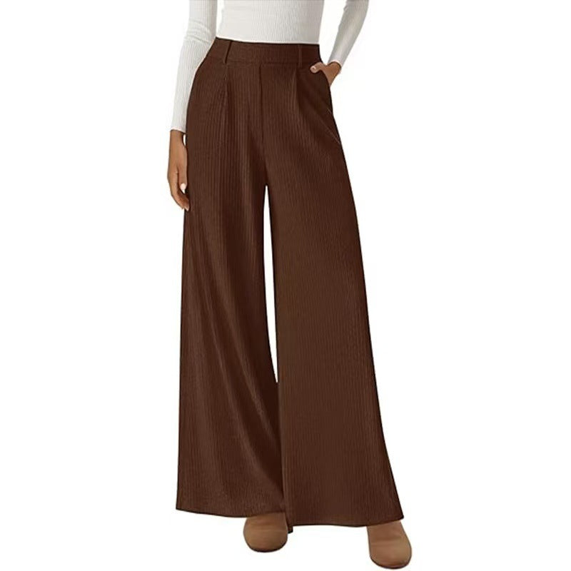 Women's Rib Loose Straight Trousers Commuting Wear Pants