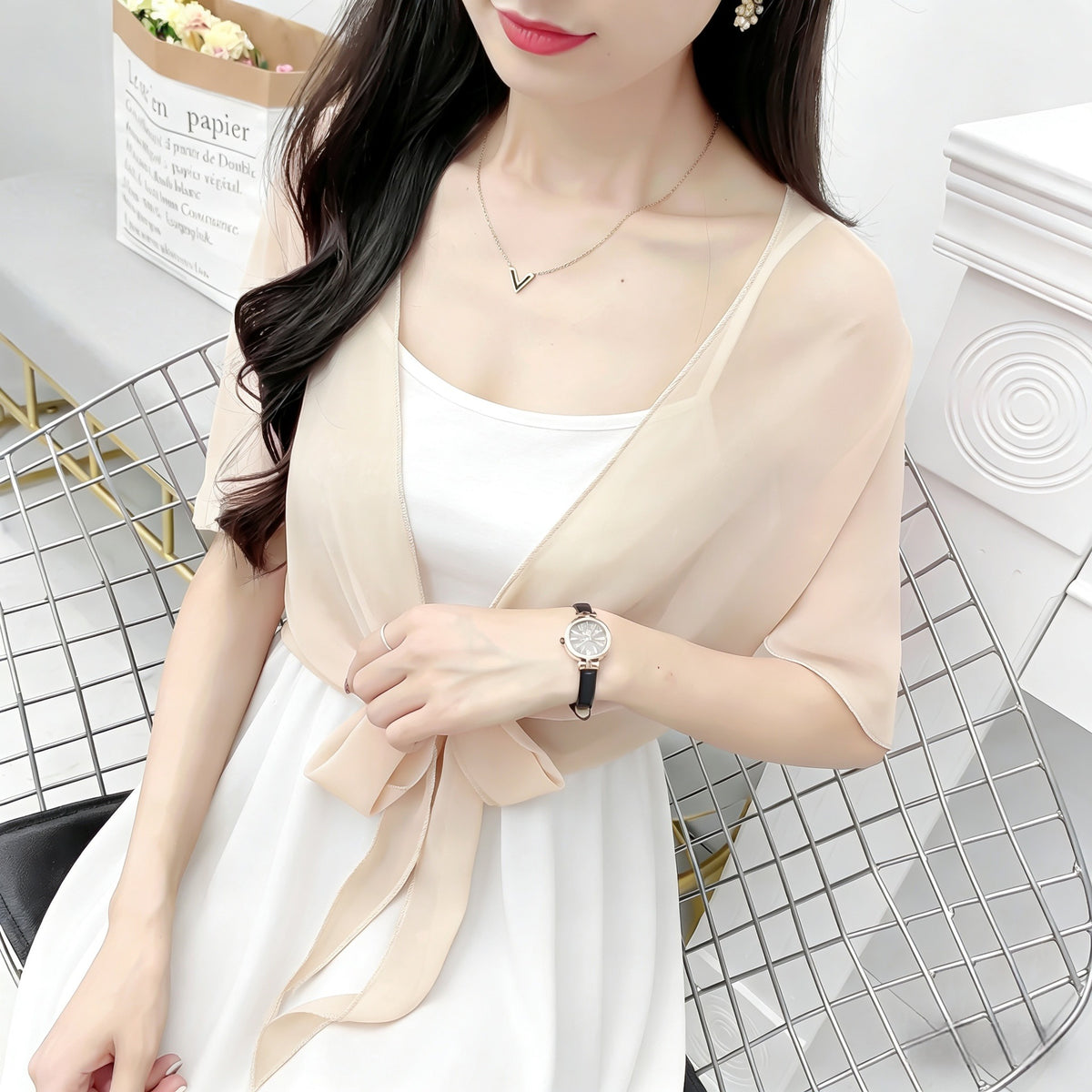 Women's Fashionable Outer Wear Shawl Summer Matching Lace Shirt, Chiffon Shirt