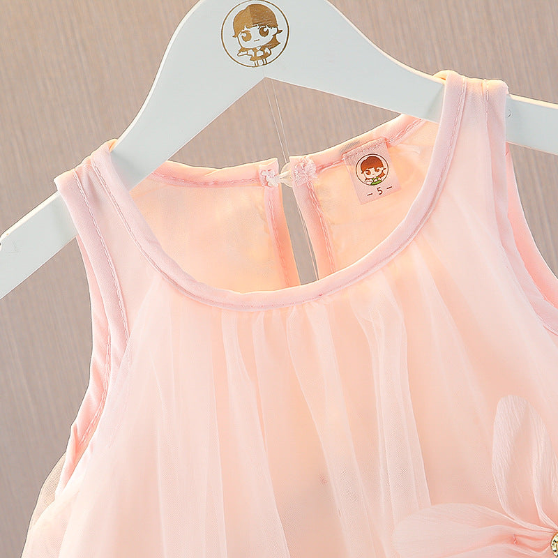 Sweet Gauze Short Sleeve Sleeveless Vest Little Princess Children's Dress