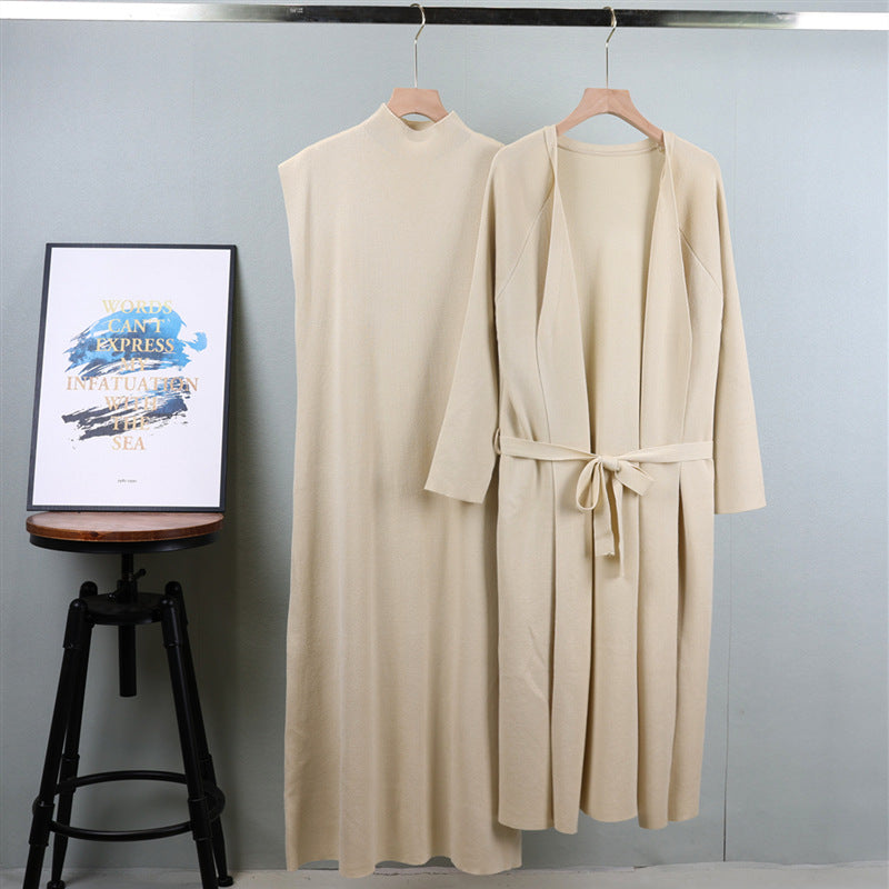 Women's Autumn Sleeveless Dress With Long Knitted Suits
