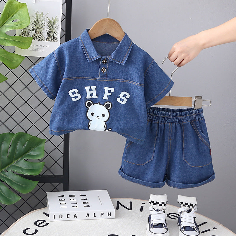 Children's Summer Thin Denim Short Sleeve Casual Handsome Western Children's Suit