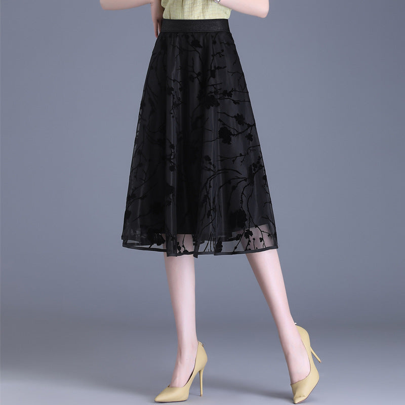 Women's Tulle High Waist Pleated Black Slimming A- Skirt