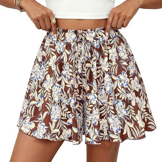 Women's High Waist A- Line Printed Lace Up Casual Slimming Skirt
