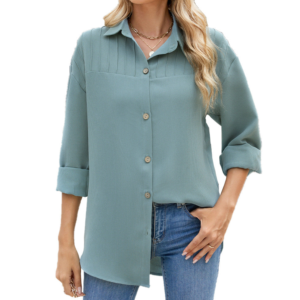 Women's Stripes Lapel Button Long Sleeve Loose-fitting Blouse