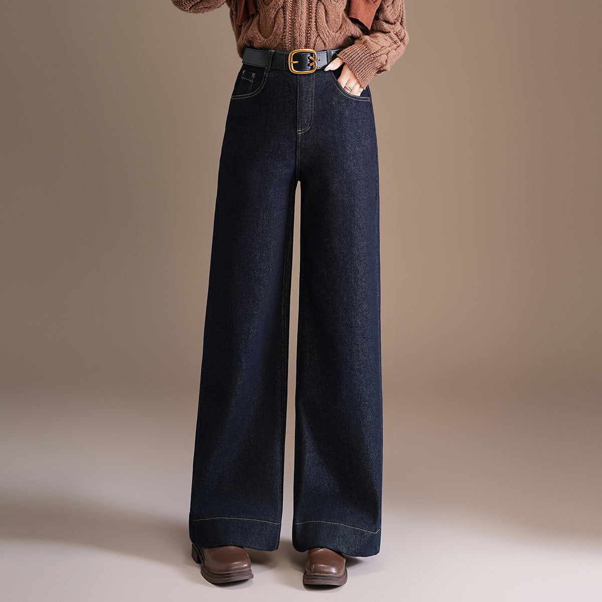 Women's Denim Draping Slim Fit Trousers Fashion High Waist Wide Leg Casual Pants
