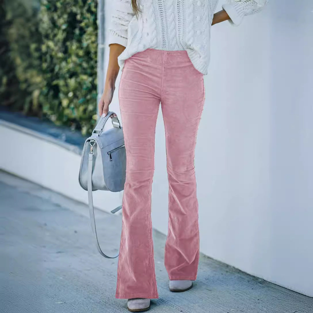 Women's Solid Color High Waist Micro Flared Corduroy Casual Pants