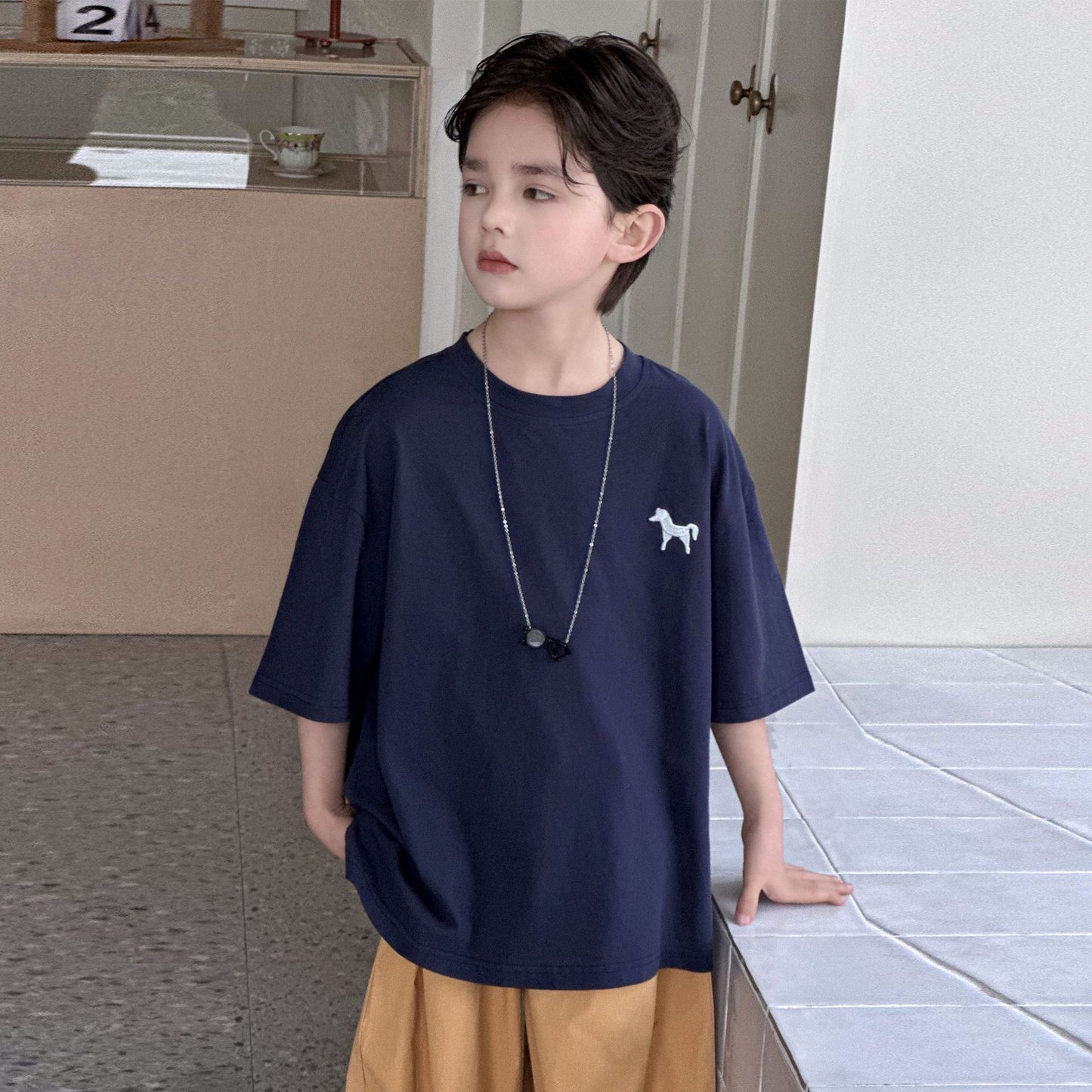 Children's Short-sleeved Summer Shirt Loose Cotton Crew Neck Casual Children's T-shirt
