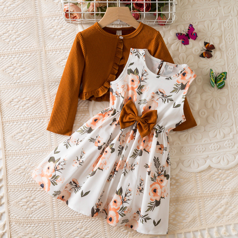 Children's Large Set Autumn Western Style Printed Children's Dress