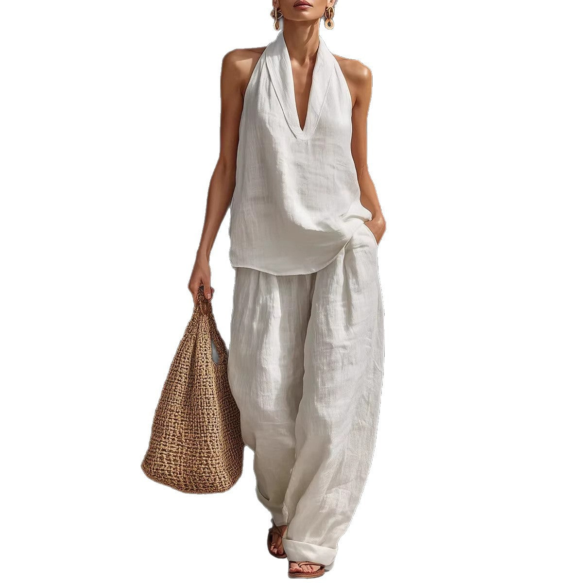 Temperament Halter Exposed Back Cool Feeling Comfortable Slimming Pants