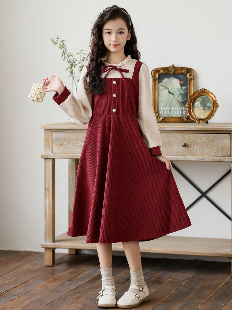 Winter Fleece-lined Princess Retro College Style Children's Dress