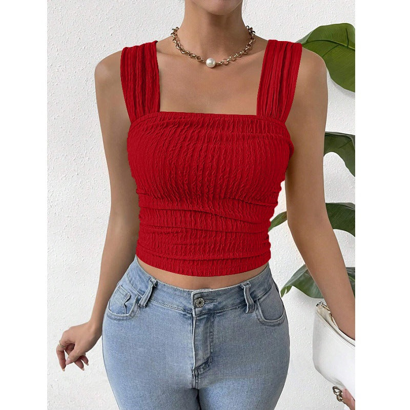 Women's Fashion Sleeveless Square Collar Shoulder Strap Vests