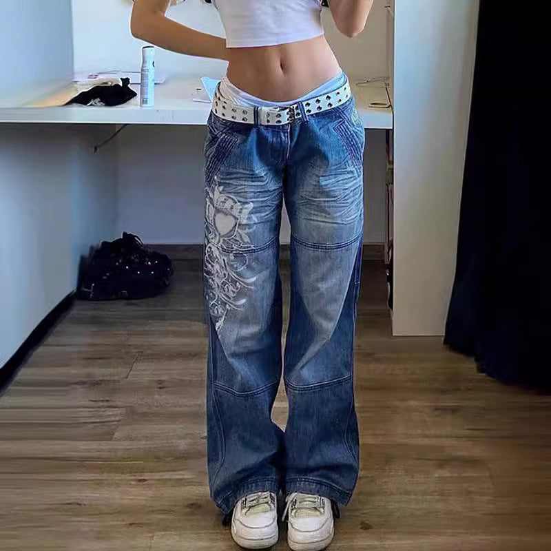 Women's Street Style Irregular Pattern Print Loose Women's Jeans