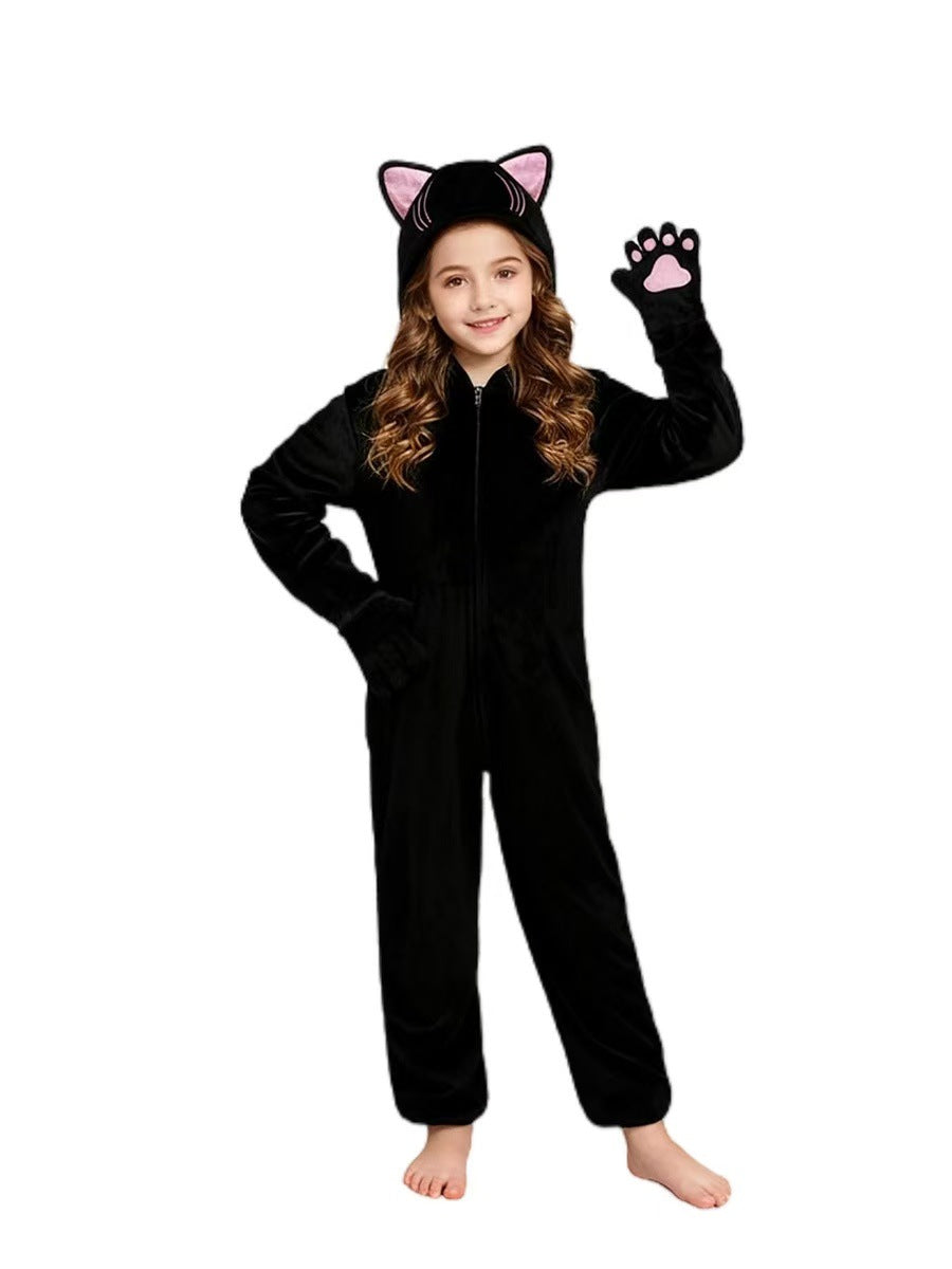 Children's Clothes Halloween Costume Black Animal Jumpsuit Stage Performance Jumpsuit, Climbing Suit