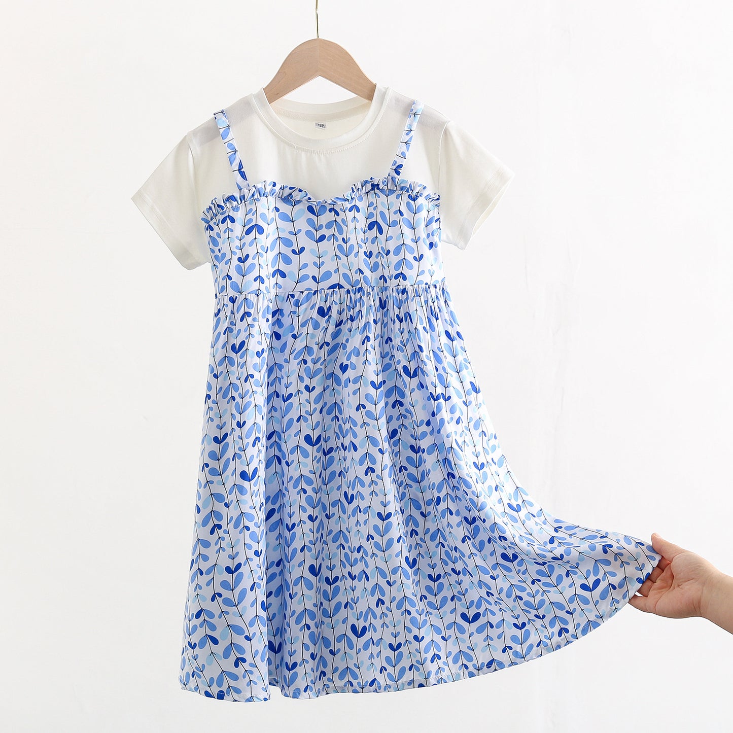 Children's Large Cotton Silk Short Sleeve Fake Two Pieces Artificial Summer Children's Dress