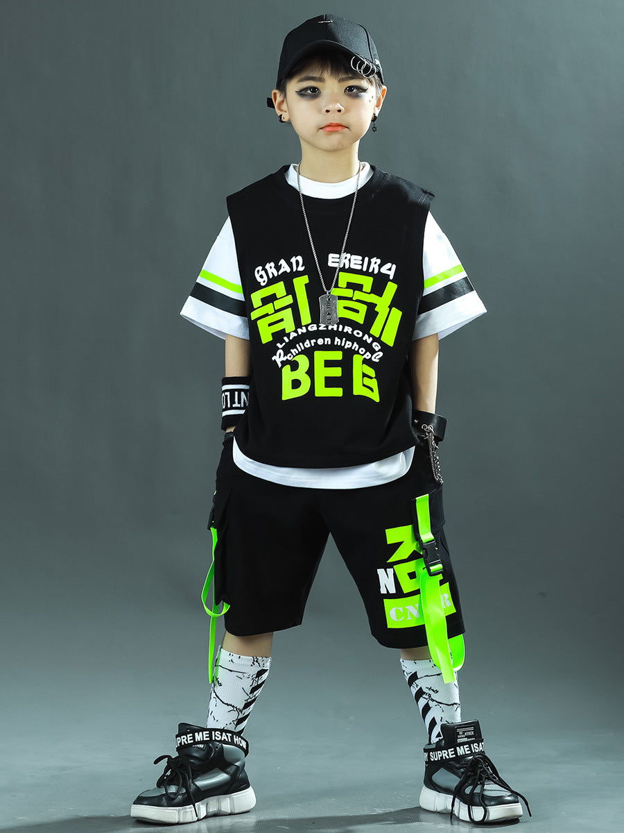 Children's Summer Hip Hop Costume Sports Fashionable Short Sleeve Three-piece Set Children's Suit