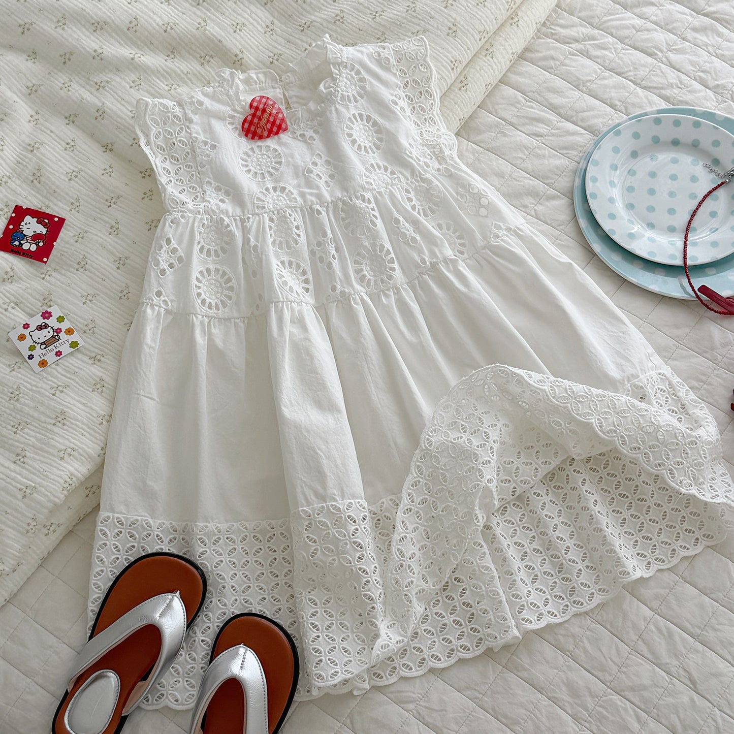 Summer French Lace Sleeveless Princess White Children's Dress