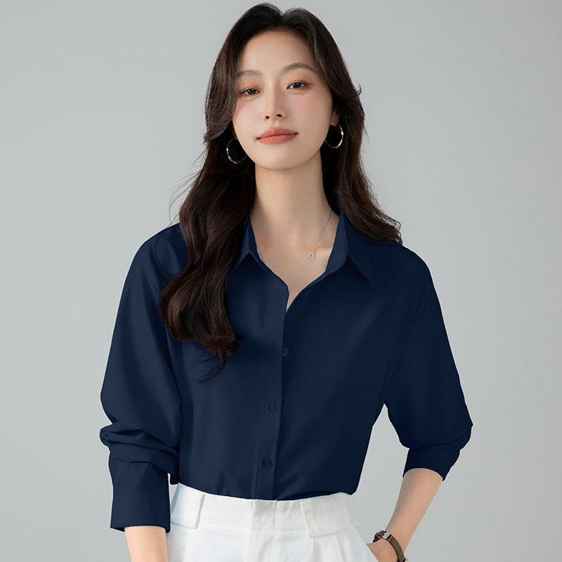 Blue Ghost Cotton Long-sleeved French Shirt Tops