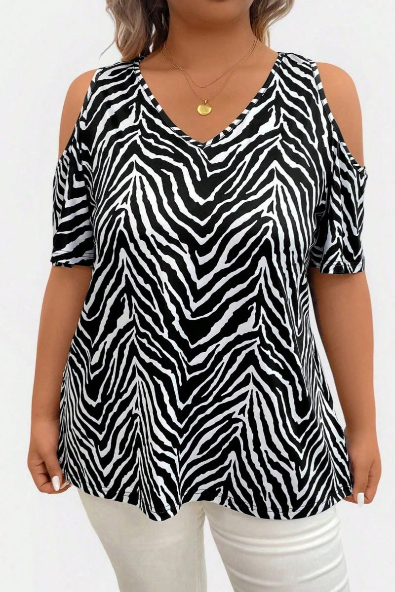 Women's Summer Shoulder Hollow Out Casual Comfortable Travel Large Size T-shirt