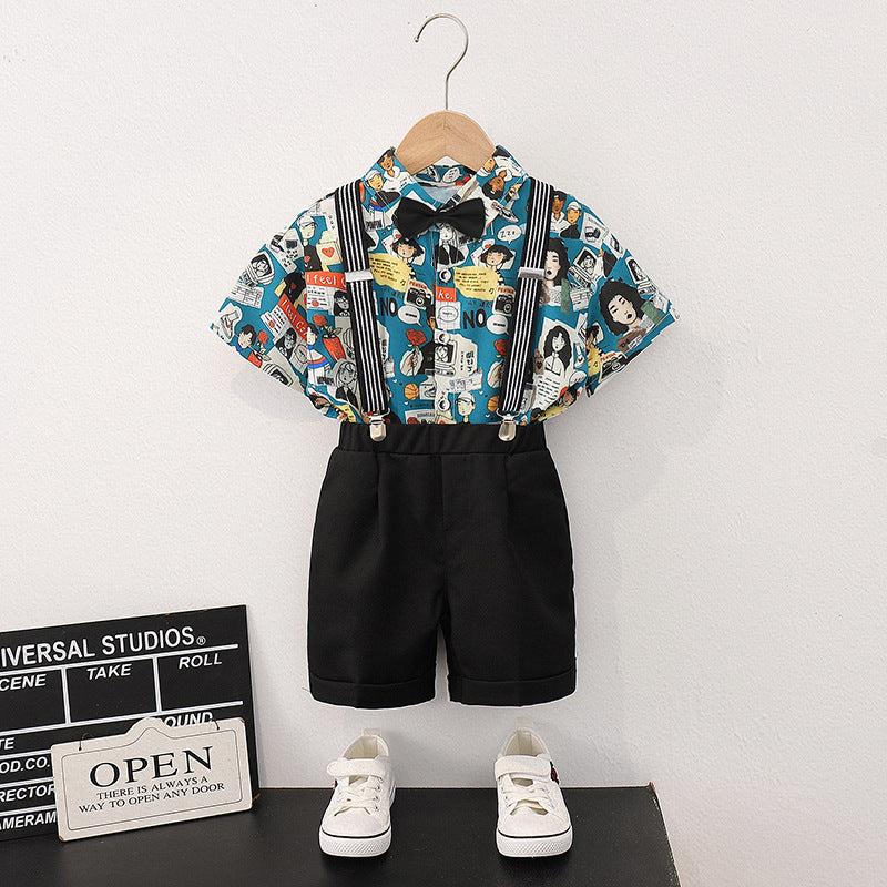 Children's Shirt Suspender Pants Leisure Vacation Wind Children's Suit