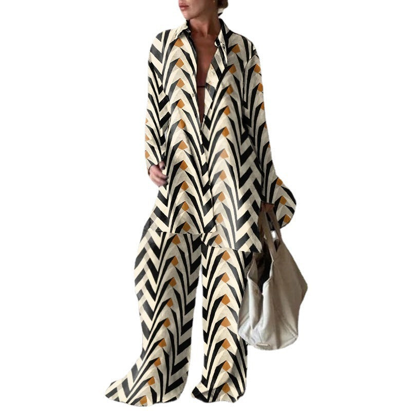 Women's Printed Loose Long Sleeves Straight Jumpsuits