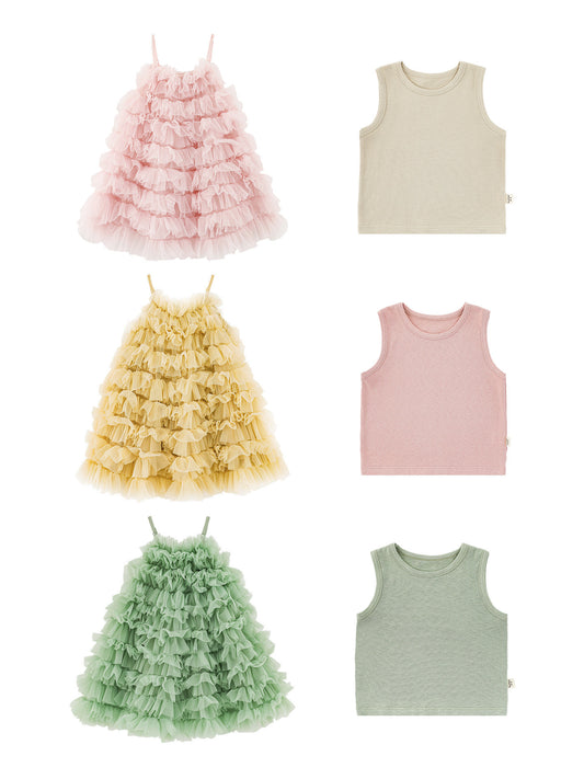 Summer Cute Cake Dress Mesh Princess Sleeveless Bottoming Children's Suit