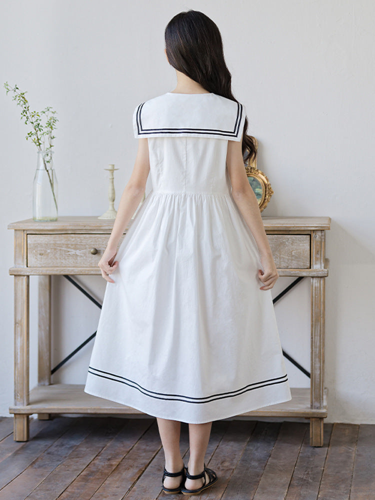 Children's Medium Large Dresses Summer Sailor Collar Skirt Artistic Children's Dress