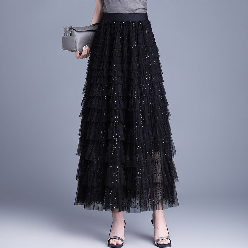 Women's Tulle Layers Cake Dress Pettiskirt Sequined Skirts