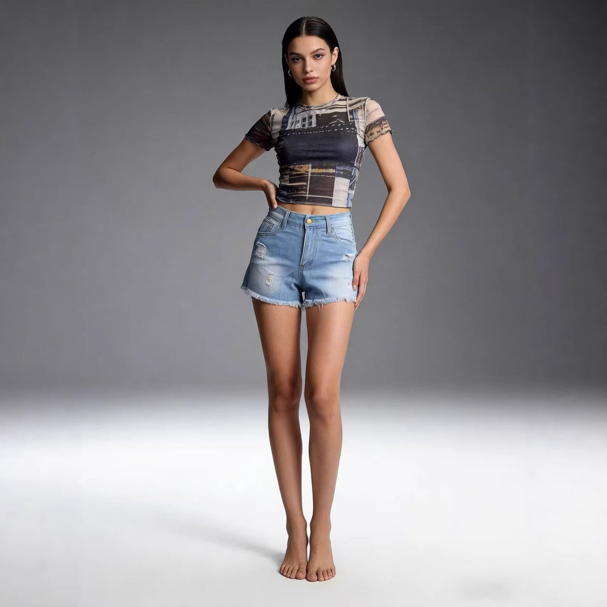 Women's High Quality Waist Slim Ripped Women's Jeans