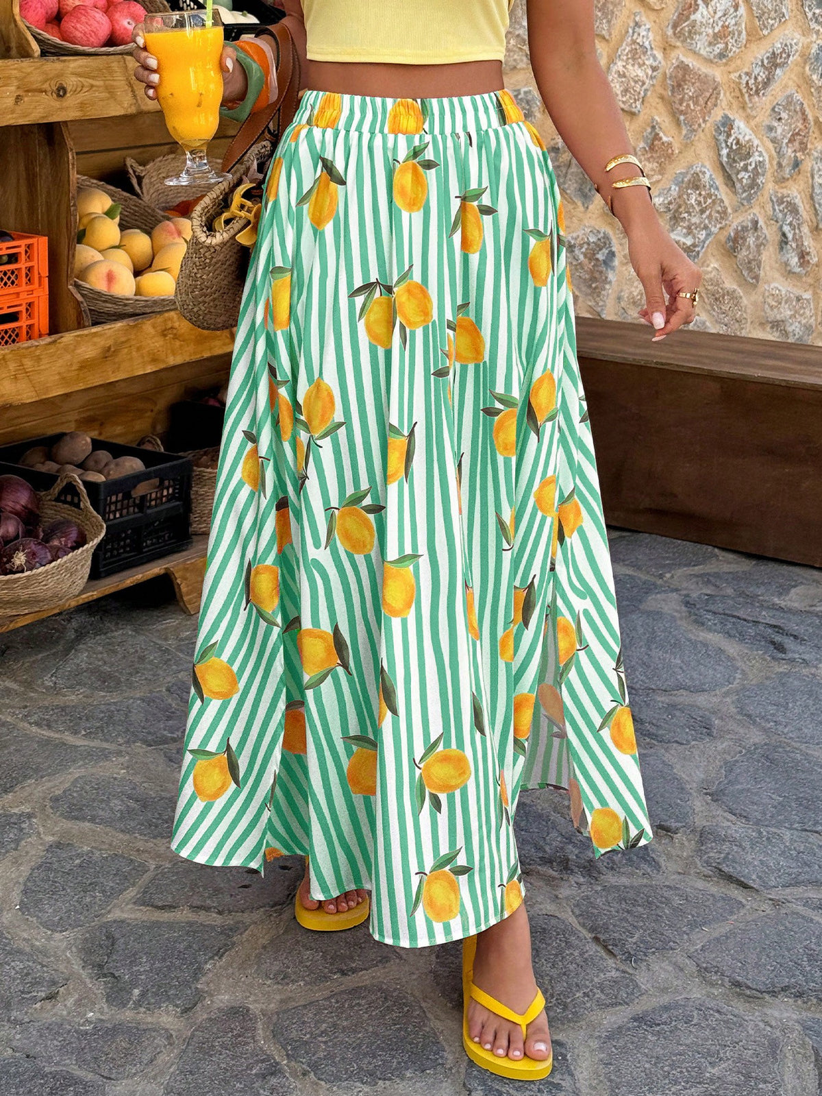 Women's Fruit Printed A- Line Loose Beach Skirt