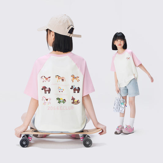 Children's Clothing Short-sleeved Contrast Color Pony Class Summer Clothes Big Super Children's T-shirt
