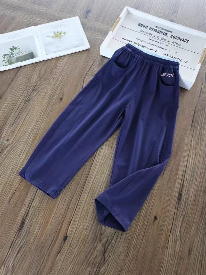 Women's Summer High Waist Stitching Casual Embroidery Children's Pants