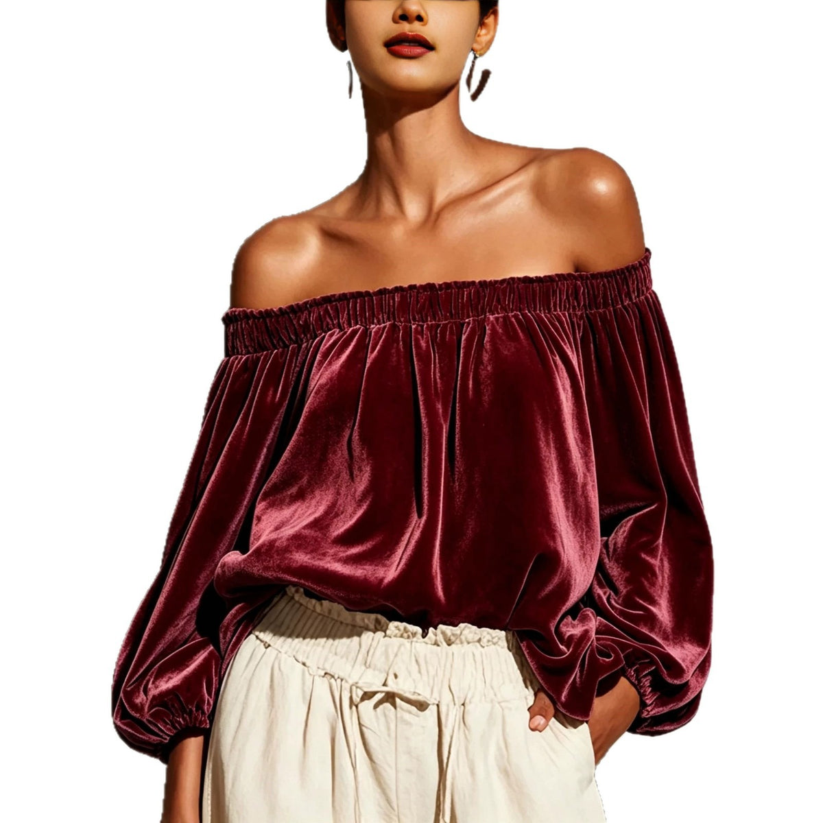 Women's Lantern Sleeve Elegant Solid Color Casual T-shirt Blouse