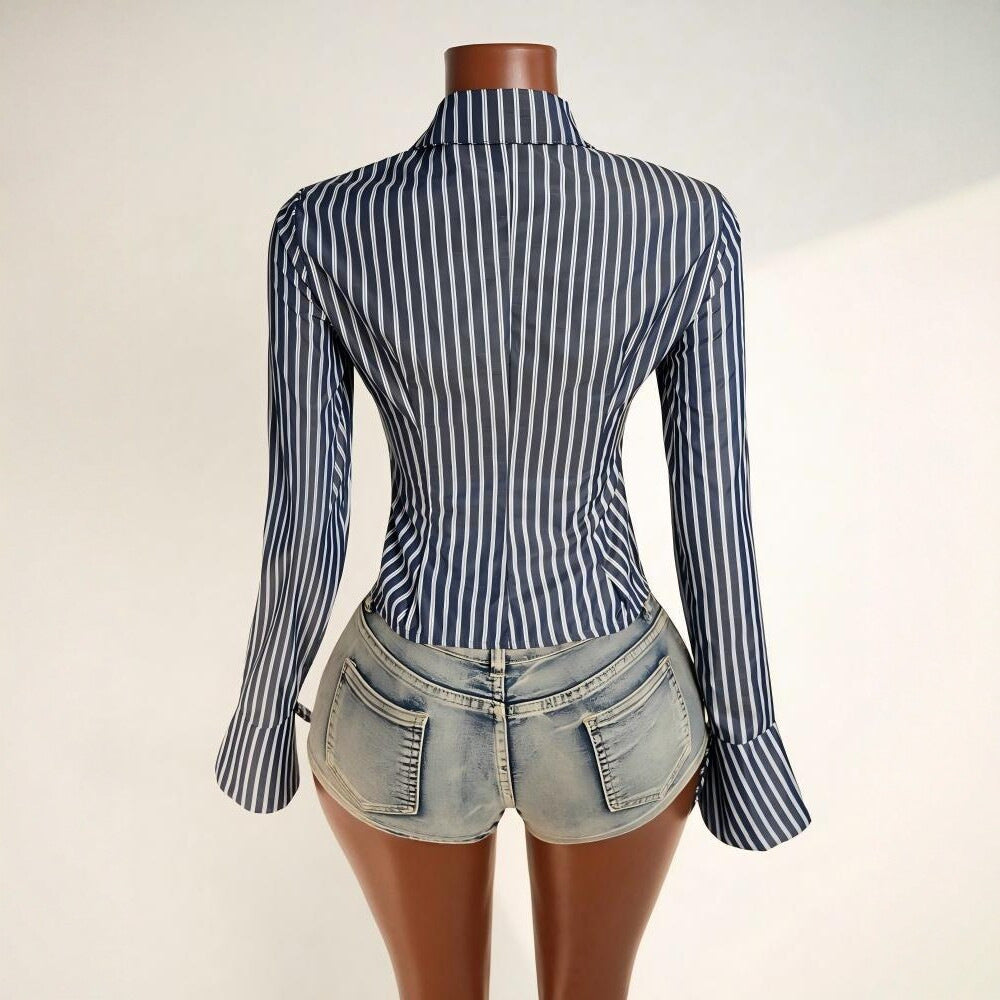 Women's American Street Hot Striped Sexy Slim Blouse