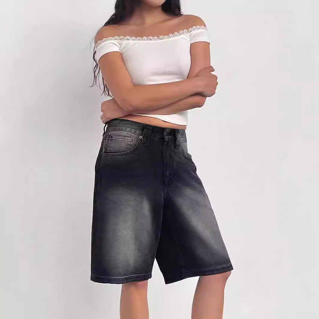 Unique Women's Loose Retro Denim Cropped Women's Jeans