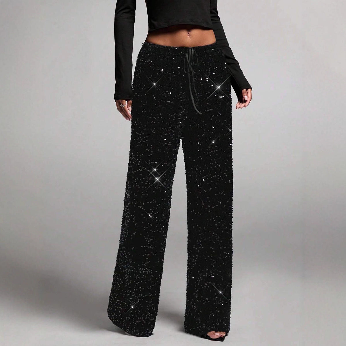 Loose Sequin Sequined Waist Strap Trousers Casual Pants
