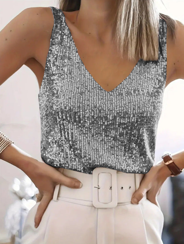 Pretty Women's Shiny Sequined Sleeveless Sexy Small Vest/suspenders/tube Top