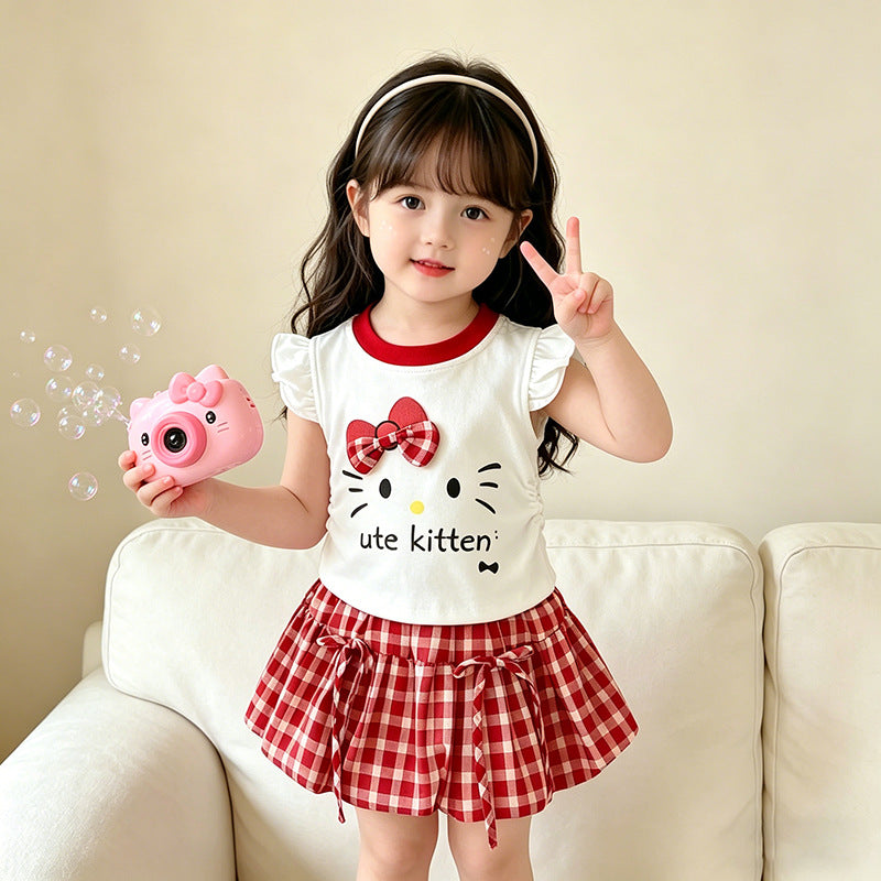 Western Style Cute Short-sleeved Top Super Bud Short Skirt Children's Suit