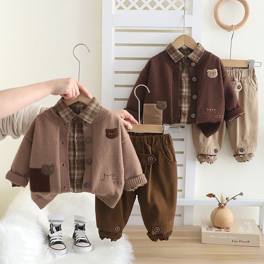 Spring Sweater Cardigan Long Sleeve Three-piece Boy Casual Children's Suit