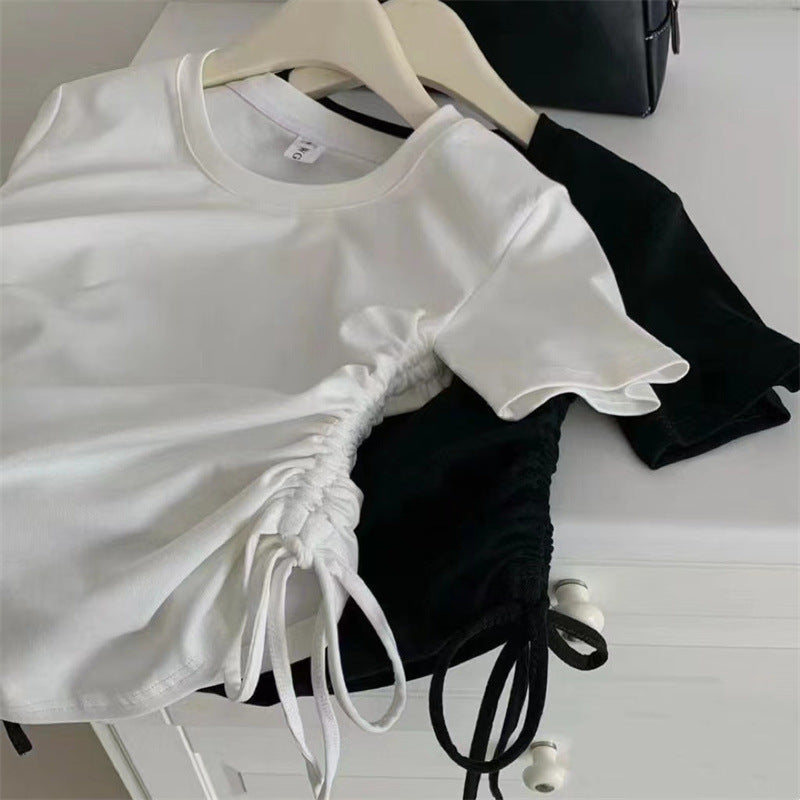 Summer Korean Style Drawstring Solid Color Children's T-shirt