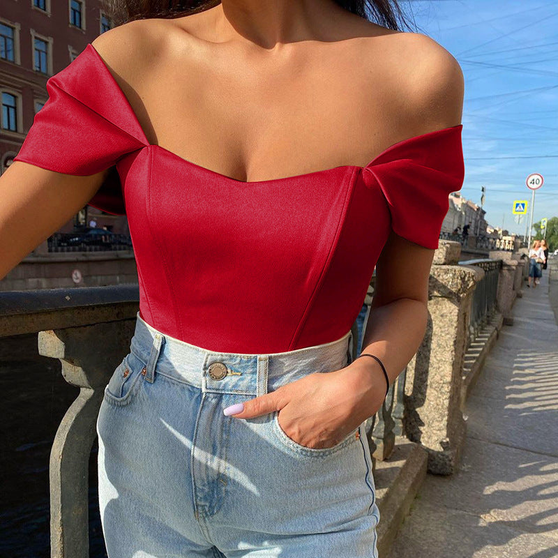 Women's Summer Fishbone Waist Tube Satin Vacation Tops