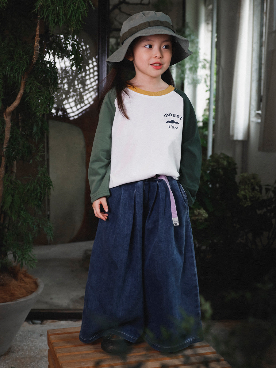 Children's Broken Size Fold Denim Trousers Casual Retro Wide Leg Children's Pants