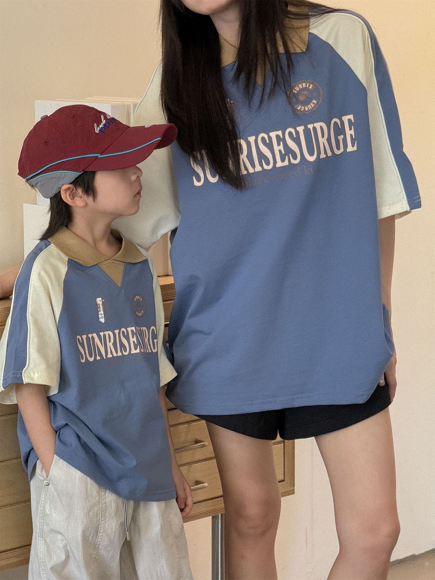 Children's Square Collar Color Matching Letters Family Parent-child Outfit