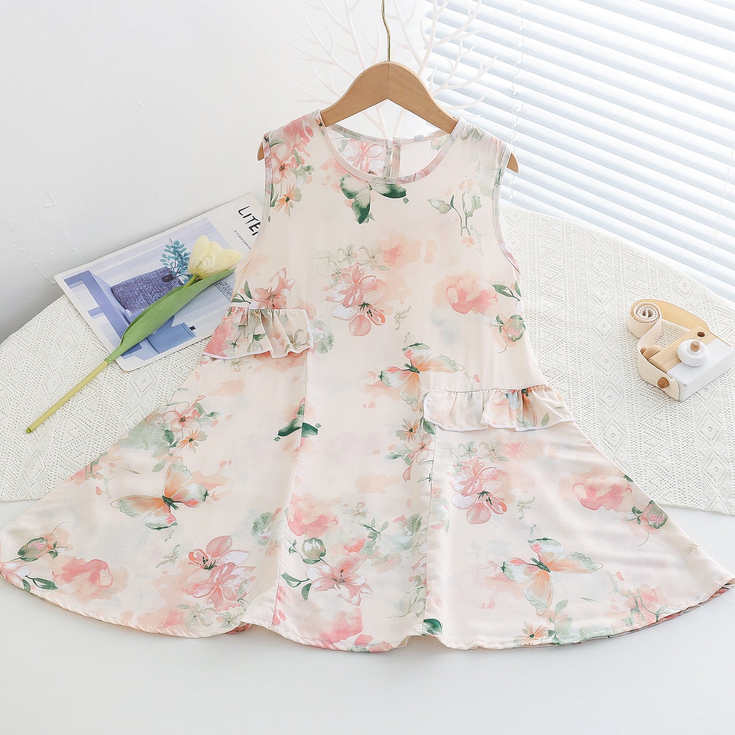 Children's Floral Cotton Thick Summer Medium Large Artificial Children's Dress